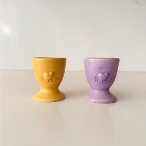 Yellow and Lavender Ceramic Egg Cup Set